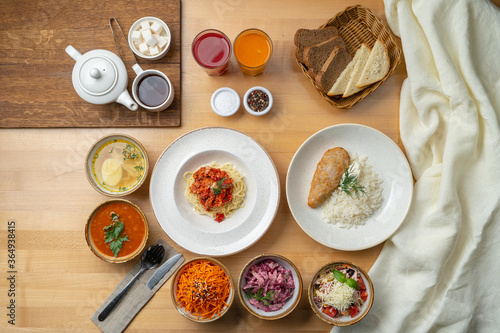 Menu photography, variety of russian meals in a restaurant