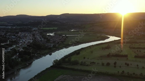 Aerial view of the Welsh town Caerleon in Wales, home of the Roman Amphitheatre
