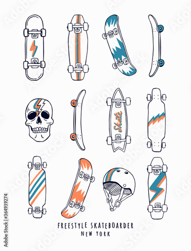 Skateboard vector illustrations with cool slogans for t-shirt print and other uses