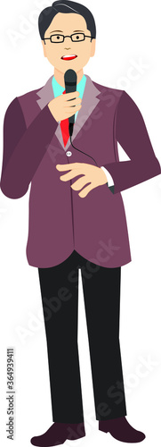 The ceo leader business man person manager director employee giving speech on a microphone wearing business suit