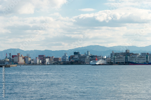 Beautiful scenic view from Port of Takamatsu in Takamatsu, Kagawa, Japan.