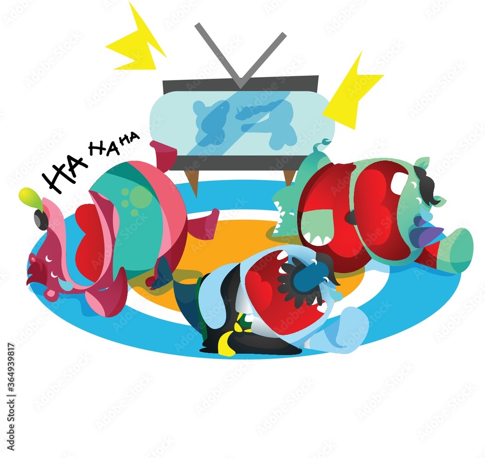 Fototapeta premium rhinoceros, bear and fish cartoon laughing out loud