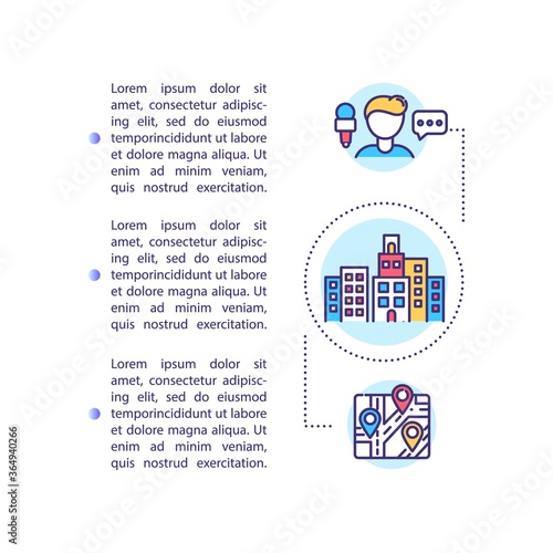 City tours concept icon with text. Guided tours. Exploring hometown and staycationing. PPT page vector template. Brochure, magazine, booklet design element with linear illustrations