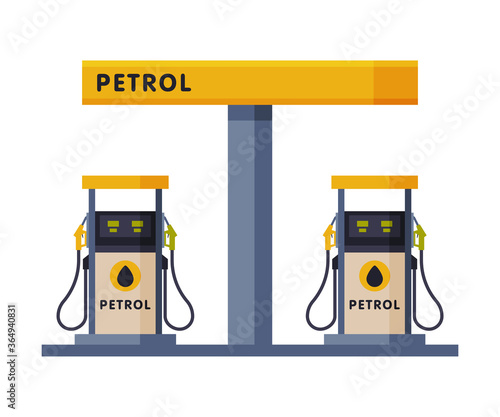 Gas Petroleum Refill Station, Gasoline and Petroleum Industry Flat Style Vector Illustration on White Background