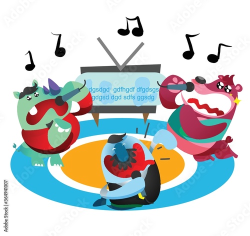 rhinoceros, bear and fish cartoon singing