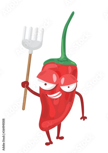 red chili holding gardening fork
