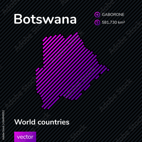 Vector map of Botswana in flat style in purple colors on the black background