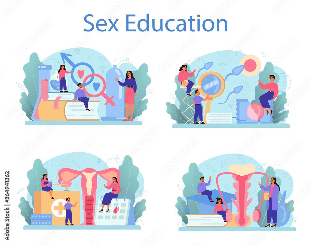 Sexual education concept set. Sexual health lesson for young people.