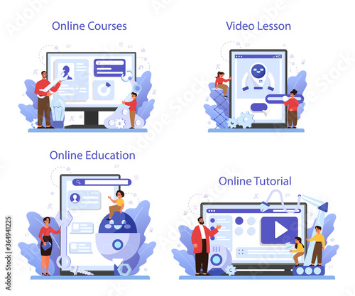 Robotics school subject online service or platform set. Robot
