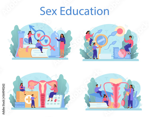 Sexual education concept set. Sexual health lesson for young people.