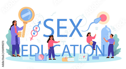 Sexual education typographic header. Sexual health lesson for young