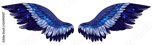 Beautiful magic gradient glittery glowing blue vector wings