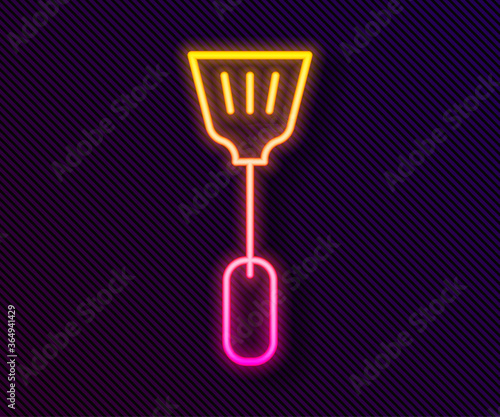Glowing neon line Fly swatter icon isolated on black background. Vector.