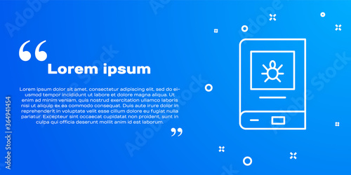 White line Book about insect icon isolated on blue background. Vector.