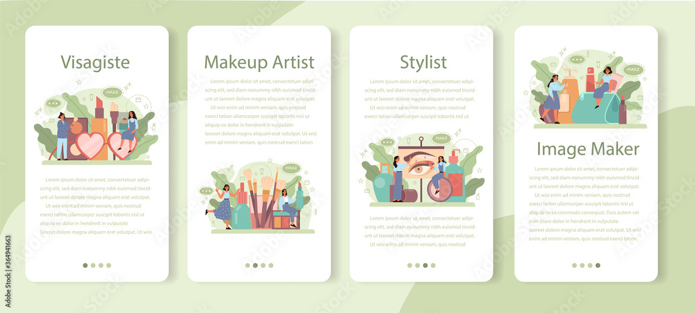 Visagiste mobile application banner set. Beauty center service concept. Visagiste mobile application banner set. Beauty center service concept.
