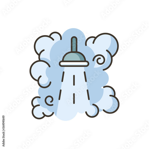 Steam shower RGB color icon. Body care, personal hygiene. Household amenity. Washing under hot or cold running water. Shower head nozzle isolated vector illustration