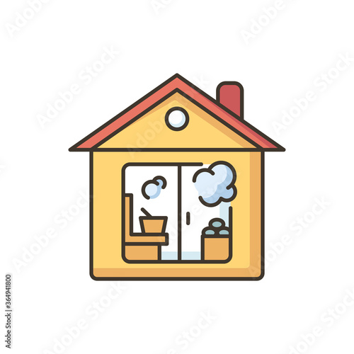 Indoor banya RGB color icon. Traditional wet sauna, russian banya. National steam bath with brooms and buckets. Bathhouse, vaporarium isolated vector illustration