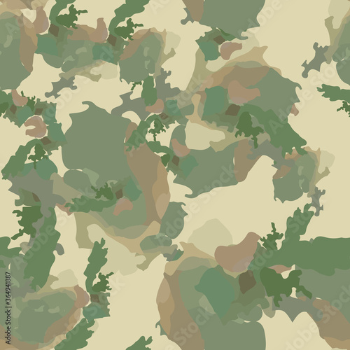 Forest camouflage of various shades of green, brown and beige colors