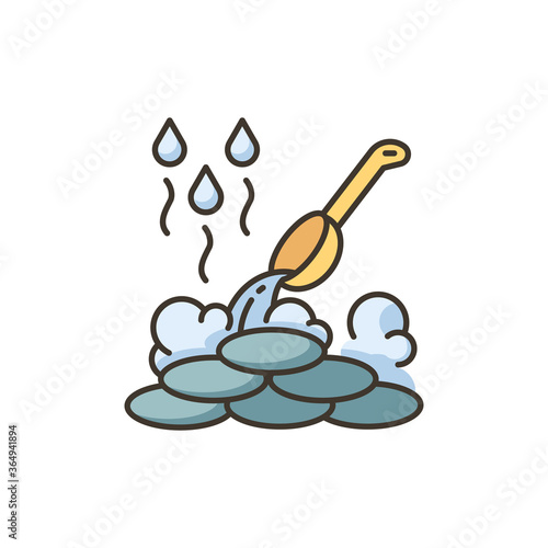 Wet sauna RGB color icon. Traditional finnish bathhouse, russian banya. Steam bath rest, heat therapy. Pouring water on heated stones isolated vector illustration