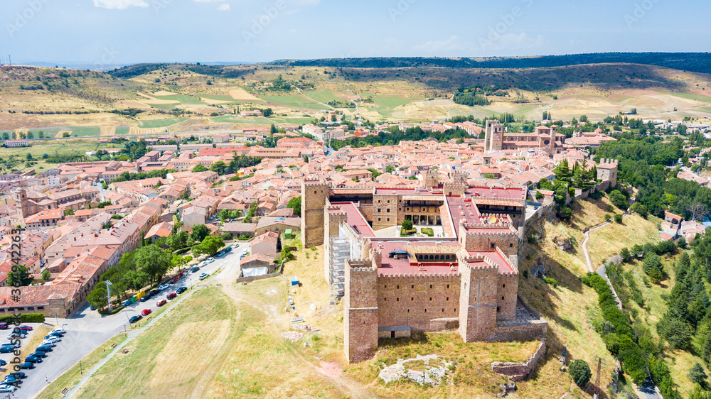 aerial view of siguenza medieval town in guadalajara, Spain