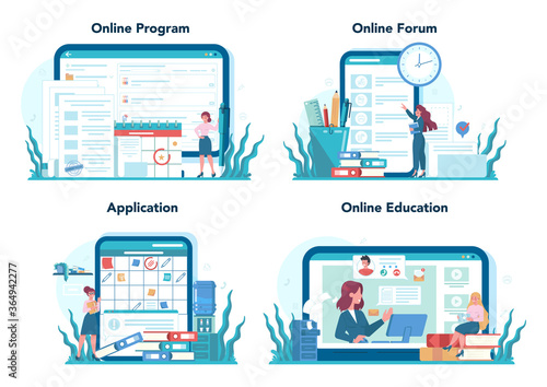 Secretary online service or platform set. Receptionist answering calls