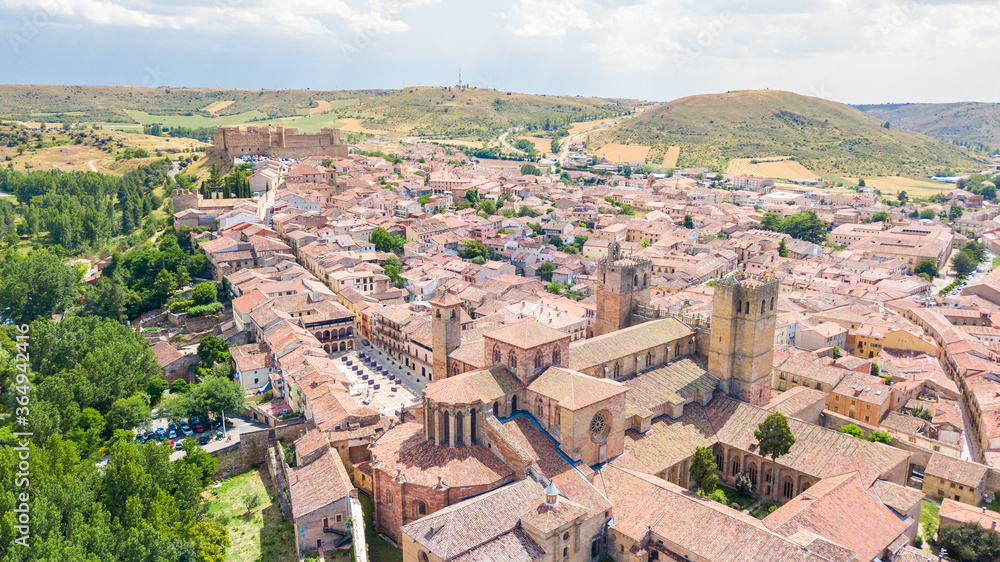 aerial view of siguenza medieval town in guadalajara, Spain