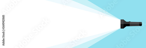 Banner flashlight. Vector flat flashlight on blue background. Vector illustration