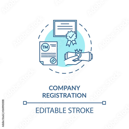 Company registration concept icon. Incorporation procedure. Company formation certificate. Paper process idea thin line illustration. Vector isolated outline RGB color drawing. Editable stroke