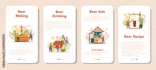 Brewery mobile application banner set. Craft beer production, brewing