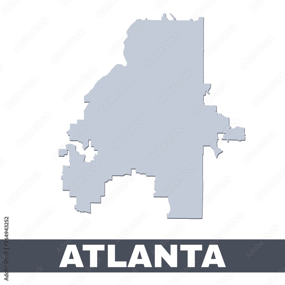 Atlanta outline map. Vector map of Atlanta city area borders with shadow