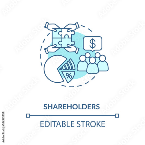 Shareholders concept icon. Corporation members, crowdfunding. Investing money. Business partners. Stockholders idea thin line illustration. Vector isolated outline RGB color drawing. Editable stroke