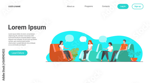 Group therapy and support concept. People meeting together to discuss addiction problem with psychologist. Flat vector illustration for counselling and help topics