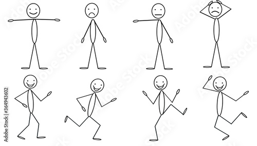 set of stick men in various poses isolated on a white background, emotions