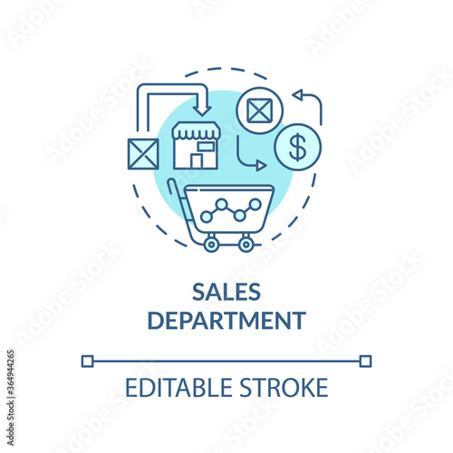 Sales department turquoise concept icon. Commerce research. Merchandise sell. Product management idea thin line illustration. Vector isolated outline RGB color drawing. Editable stroke