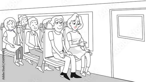 Woman lady girl watching looking at wrist watch in a train commuter modern rail car man woman passenger travelling boy person casual sitting journey