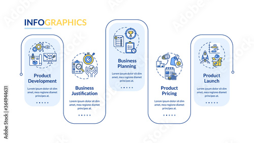 Product management vector infographic template. Business planning presentation design elements. Data visualization with 5 steps. Process timeline chart. Workflow layout with linear icons