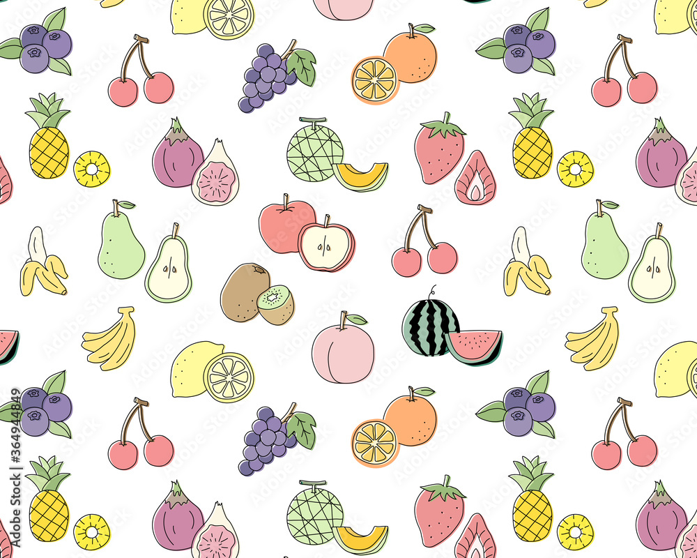 手書きのフルーツのパターン 果物 おしゃれ 背景素材 Stock Vector Adobe Stock