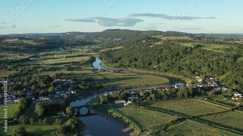 Aerial view of the Welsh town Caerleon in Wales, home of the Roman Amphitheatre photo