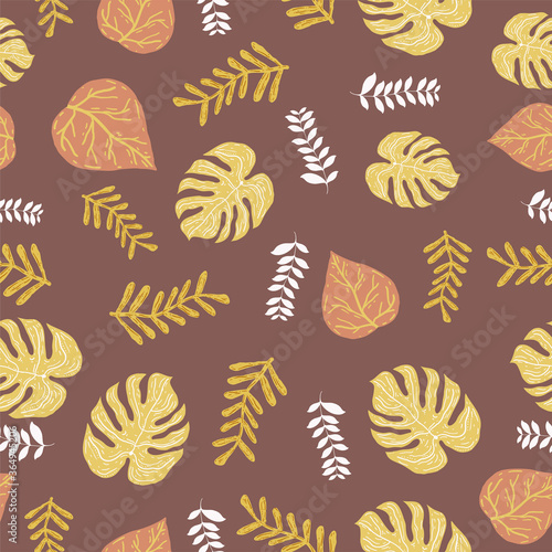 Vector chocolate and yellow color any leaf Repeat Seamless Pattern Background. Can Be Used For, bottles print, Fabric, Wallpaper, Invitations, Packaging. The surface pattern design.