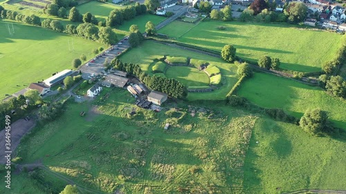 Aerial view of the Welsh town Caerleon in Wales, home of the Roman Amphitheatre photo