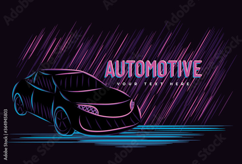 Illustration vector graphic of car automotive concept with line art neon sign style, Good for t shirt, banner, poster, landing page, flyer.