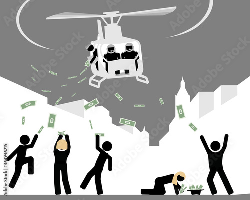 Helicopter throwing money to people