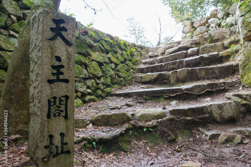 Monument of Tenshu  Keep  at Azuchi Castle Ruins in Omihachiman  Shiga  Japan. Azuchi Castle was one of the primary castles of Oda Nobunaga and built from 1576 to 1579.