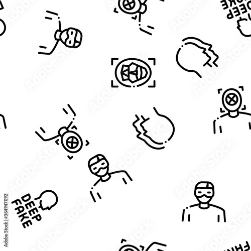 Deepfake Face Fake Seamless Pattern Vector Thin Line. Illustrations