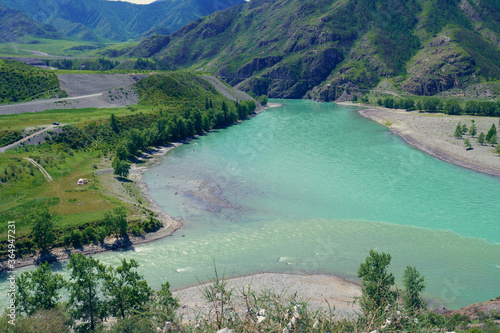 View of the mountains and the Katun river in Altai 