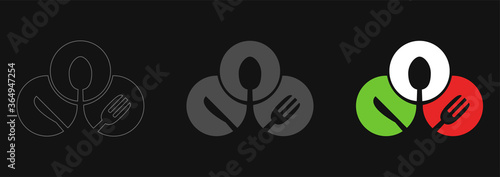 Italian food logo icon template.Spoon,knife and fork icon vector illustration on black background