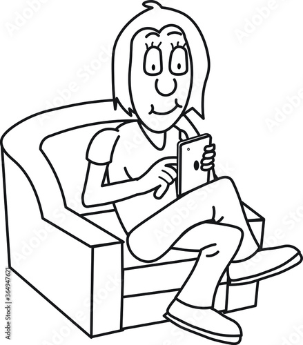 young girl woman lady female using her mobile sitting on a coach student learner trainer teacher technology