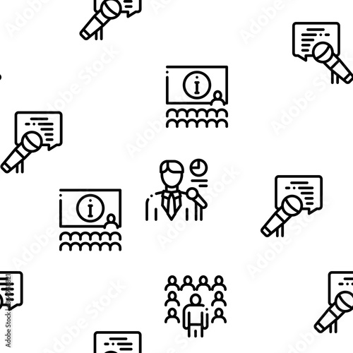 Seminar Conference Seamless Pattern Vector Thin Line. Illustrations