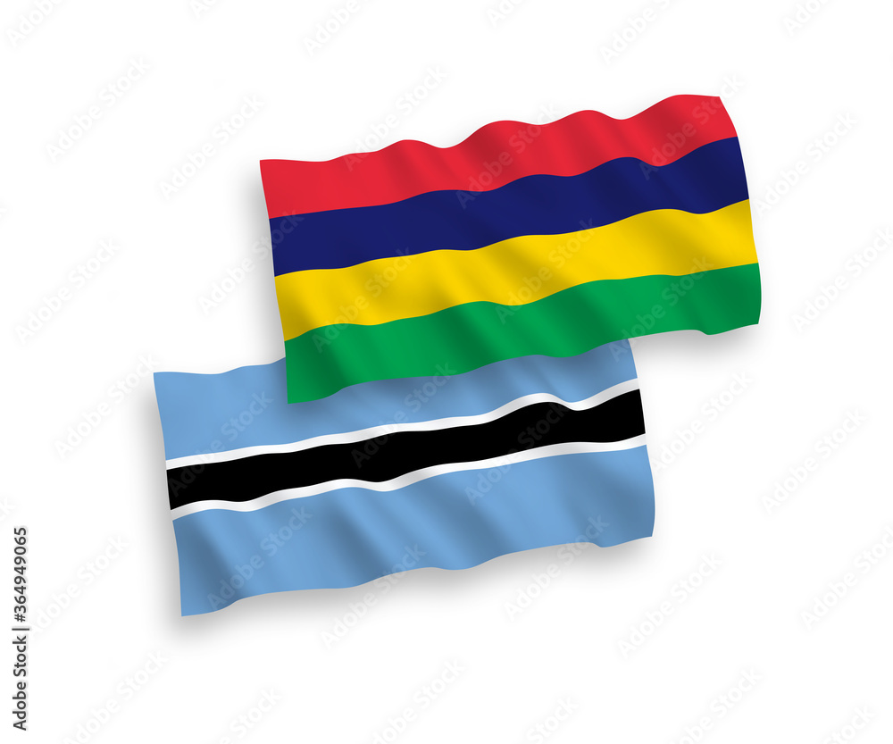 Obraz premium Flags of Mauritius and Botswana on a white background