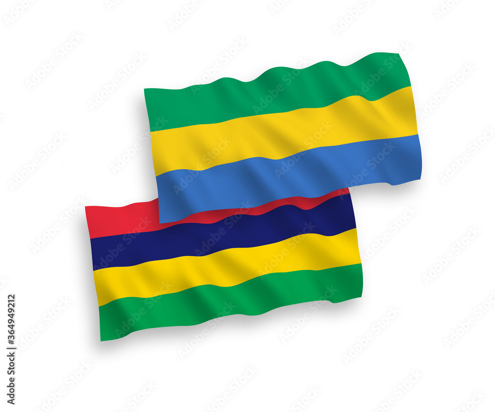 Flags of Mauritius and Gabon on a white background Flags of Mauritius and Gabon on a white background